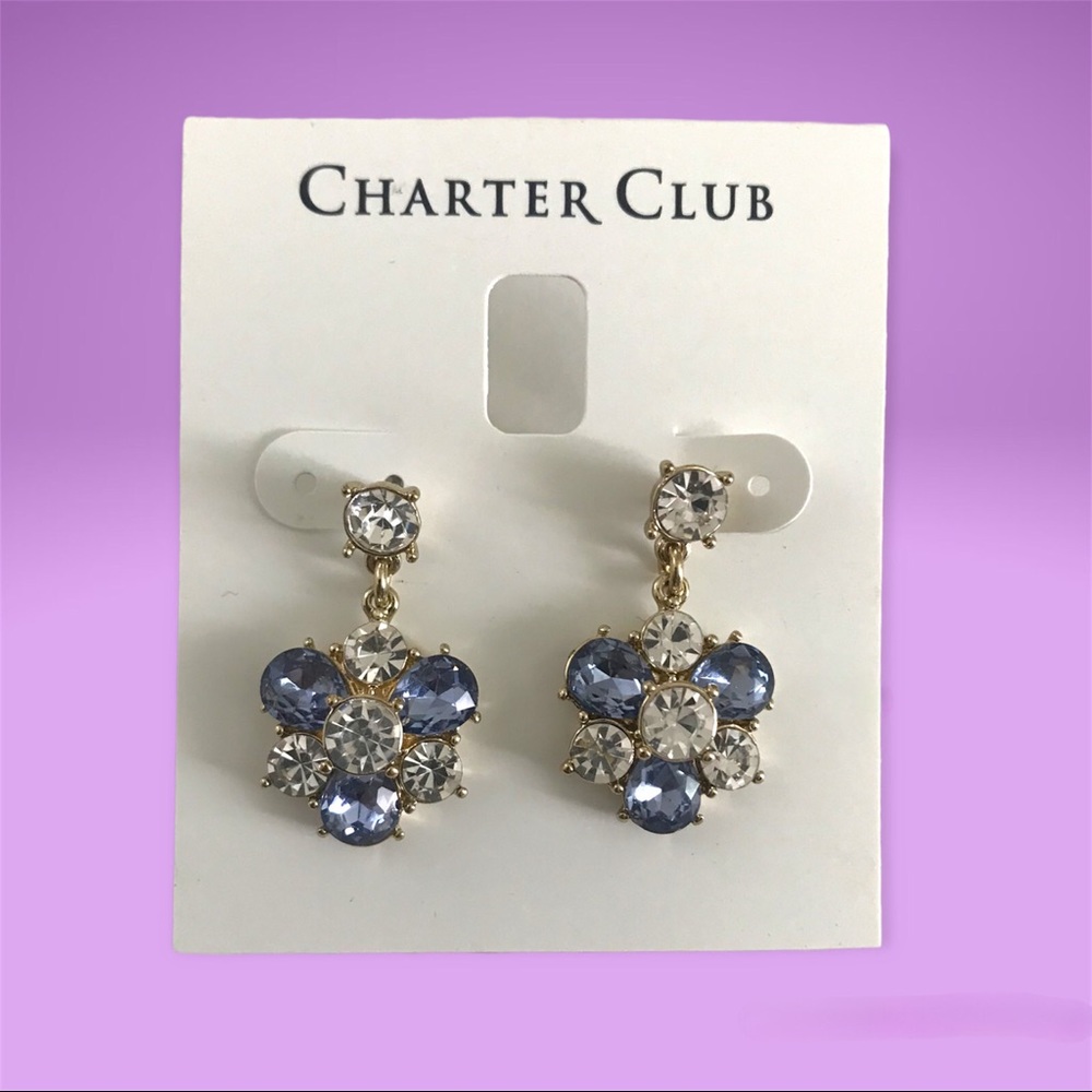 Charter Club Crystal Floral Stud Earrings NWT